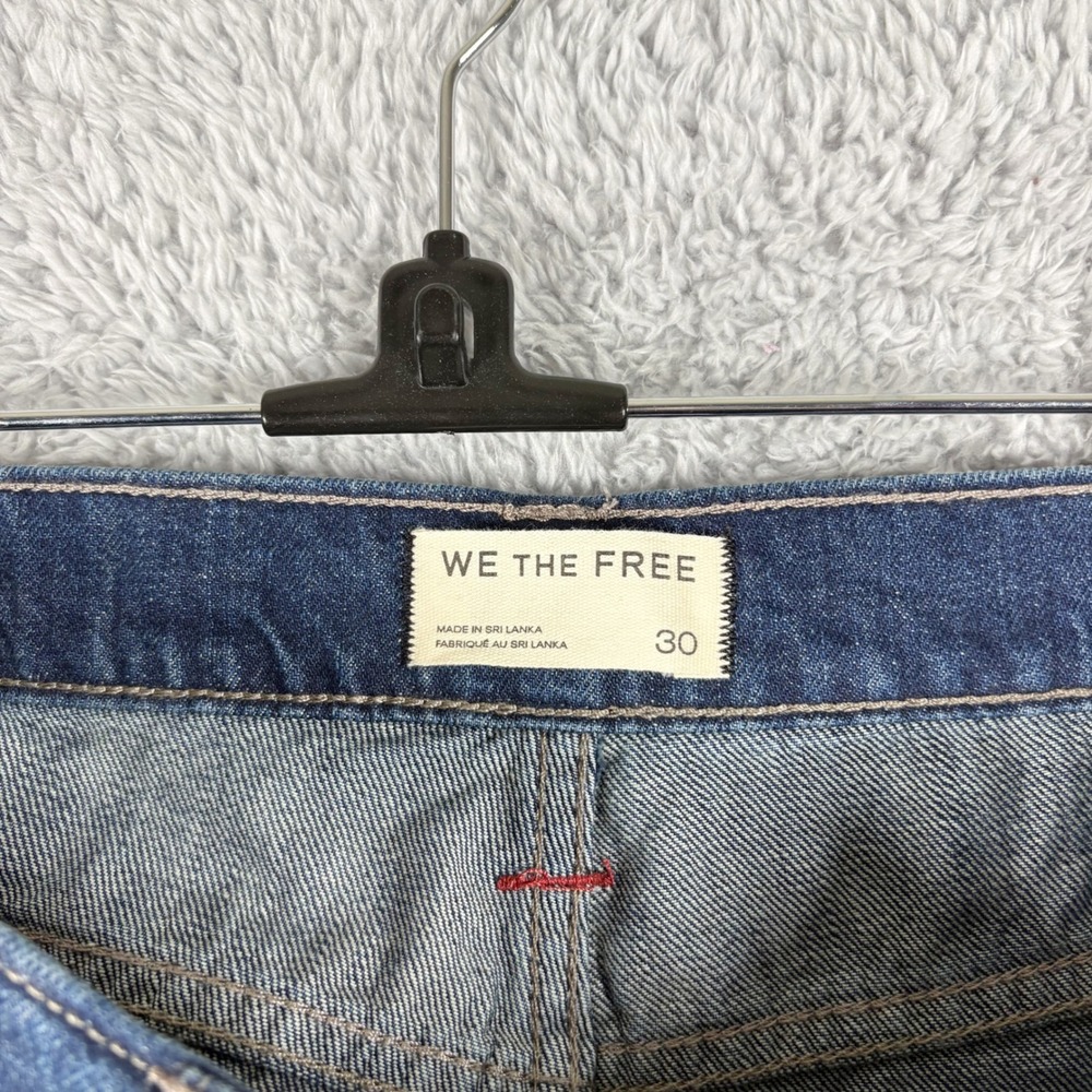 Free People Slim Shade Selvedge Cuffed Wide Leg Jeans Size 30 Dark Wash Logo - Picture 7 of 10
